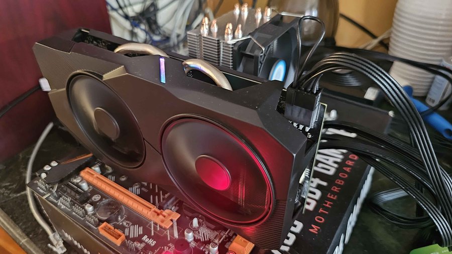Two CMP 40HX mining GPUs mounted on the Huananzhi X99 BD4 motherboard
