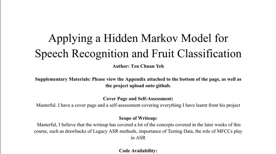 HMM speech recognition and fruit classification paper title page
