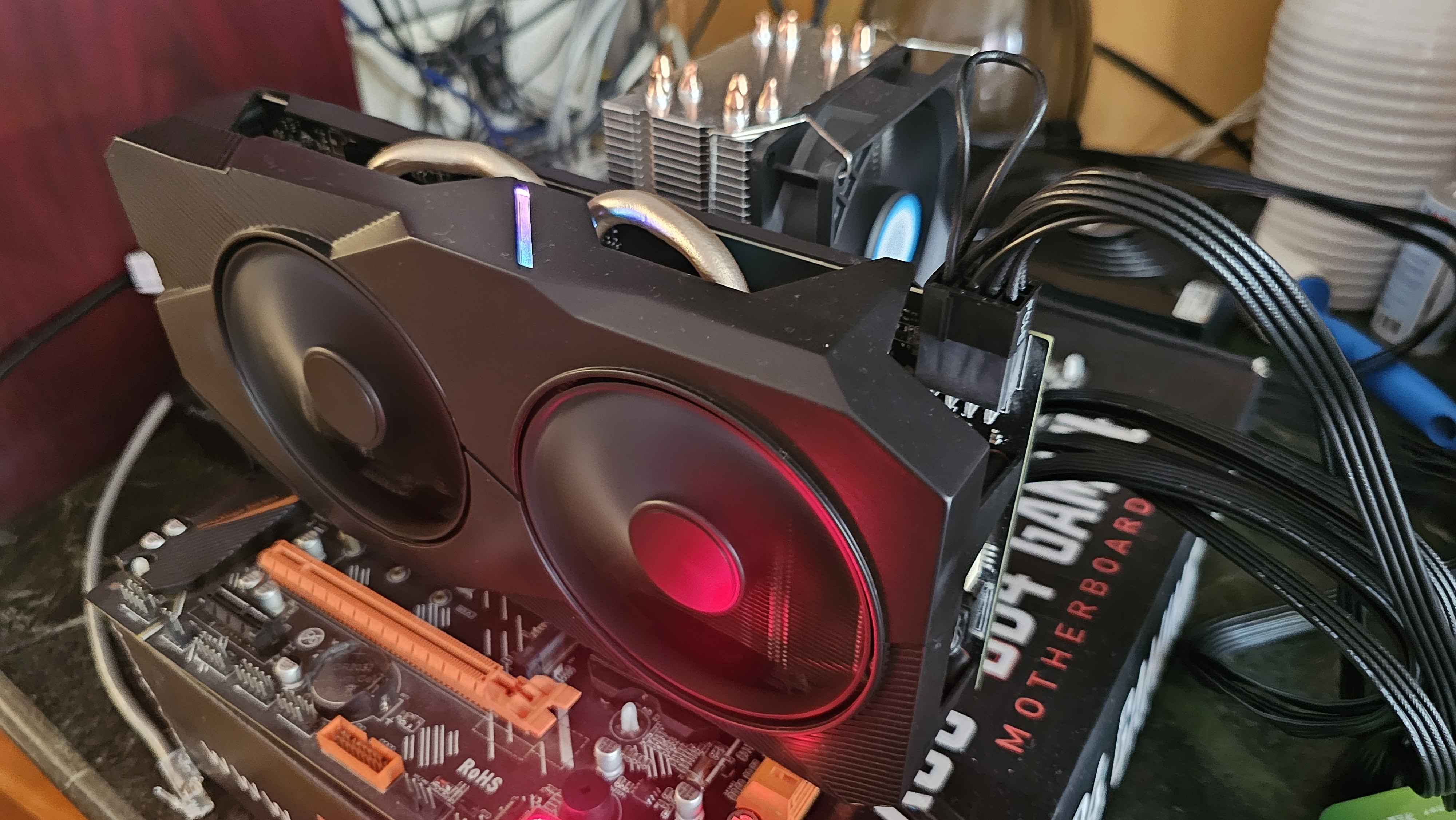 Two CMP 40HX mining GPUs mounted on the Huananzhi X99 BD4 motherboard