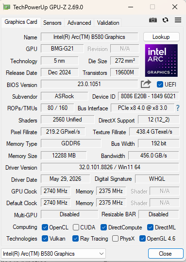 GPU-Z before the mod showing Resizable BAR Disabled
